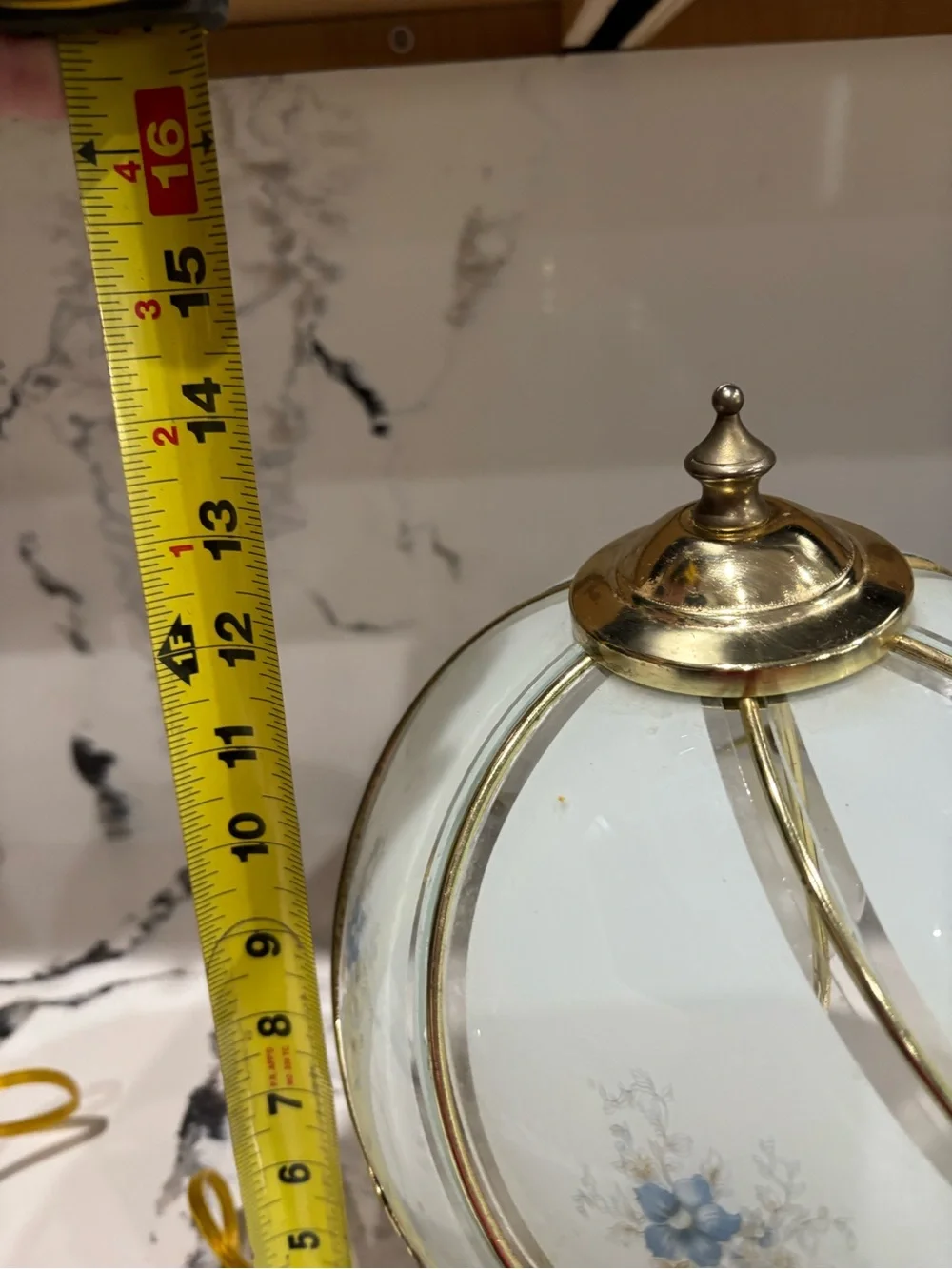 Vintage Brass Table Lamp with Cream Floral Glass Shade. Touch sensor
